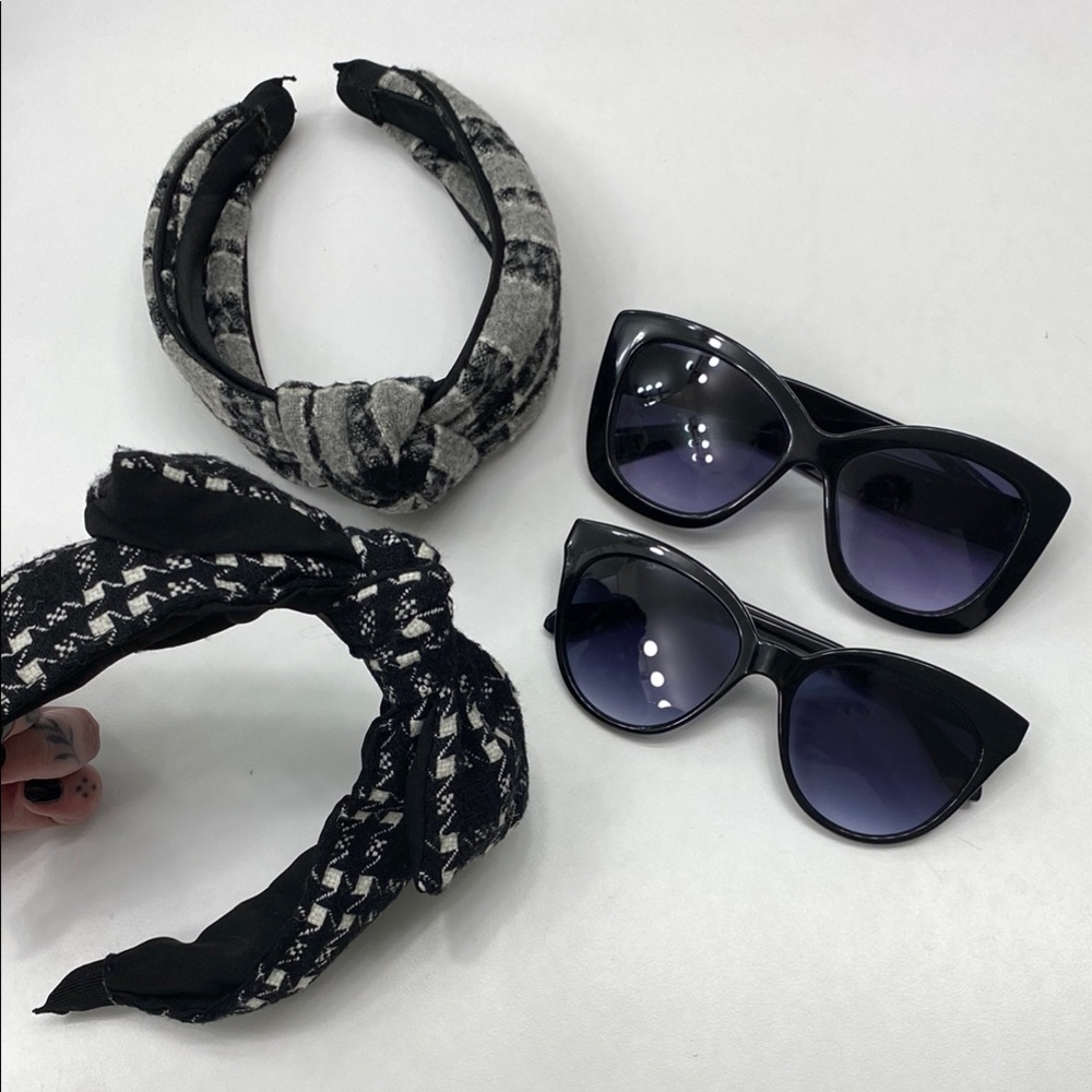 Stylish Black and Gray Women's Headbands and Sunglasses Set